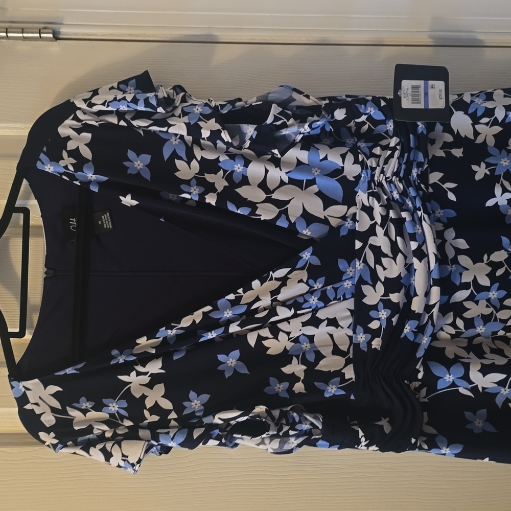 JH BRAND WOMEN'S PLUS SIZE BLUE FLORAL SHORT SLEEVES SUMMER DRESS SIZE 18